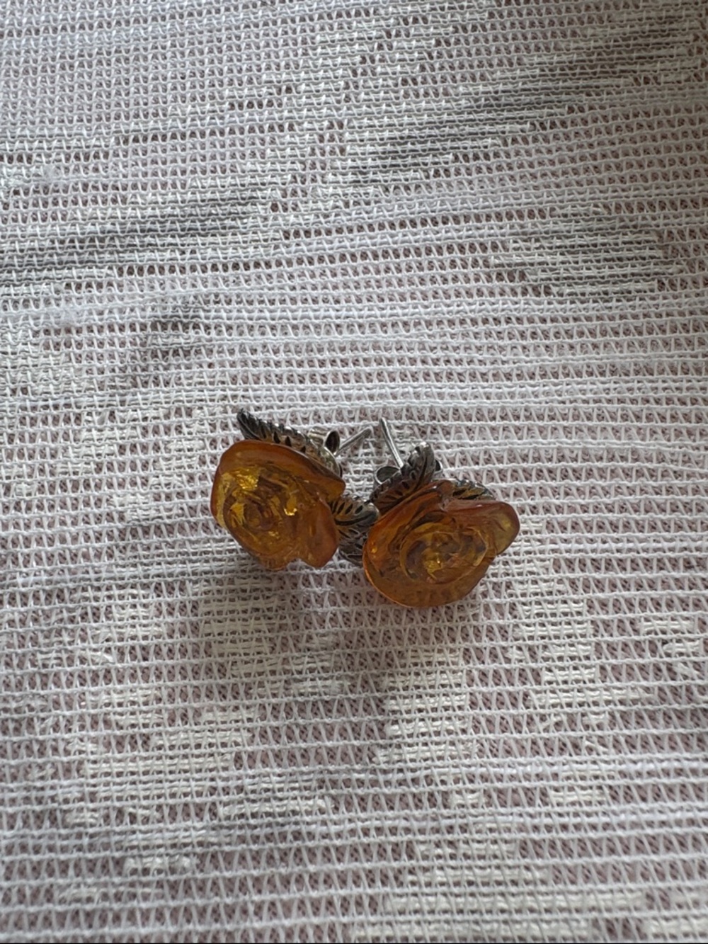 Amber Floral Resin  925 Silver Stud Earrings